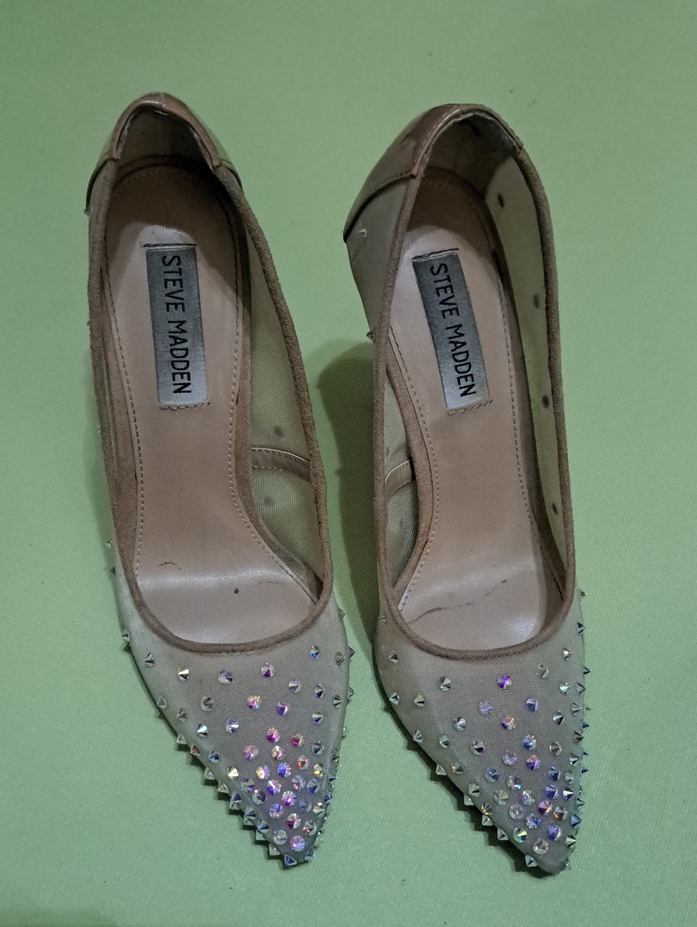 Steve Madden Nude Pointed Toe Studded Pumps